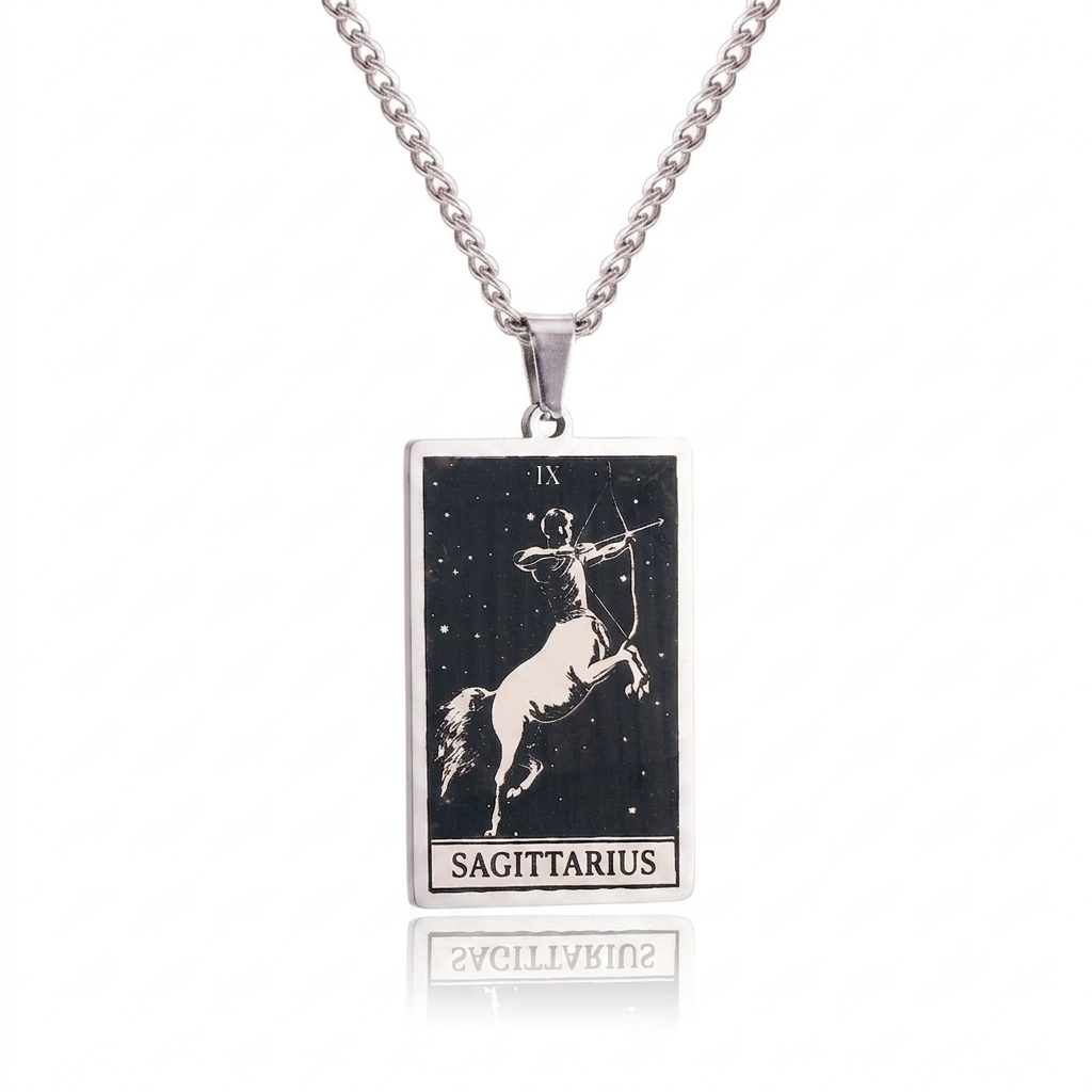 Retro Stainless Steel Simple 12 Constellation Square Tag Necklace