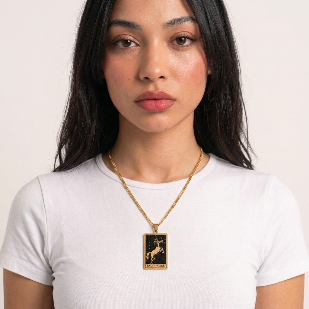 Retro Stainless Steel Simple 12 Constellation Square Tag Necklace