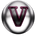 Metallic button with a letter 'V' design on a white background